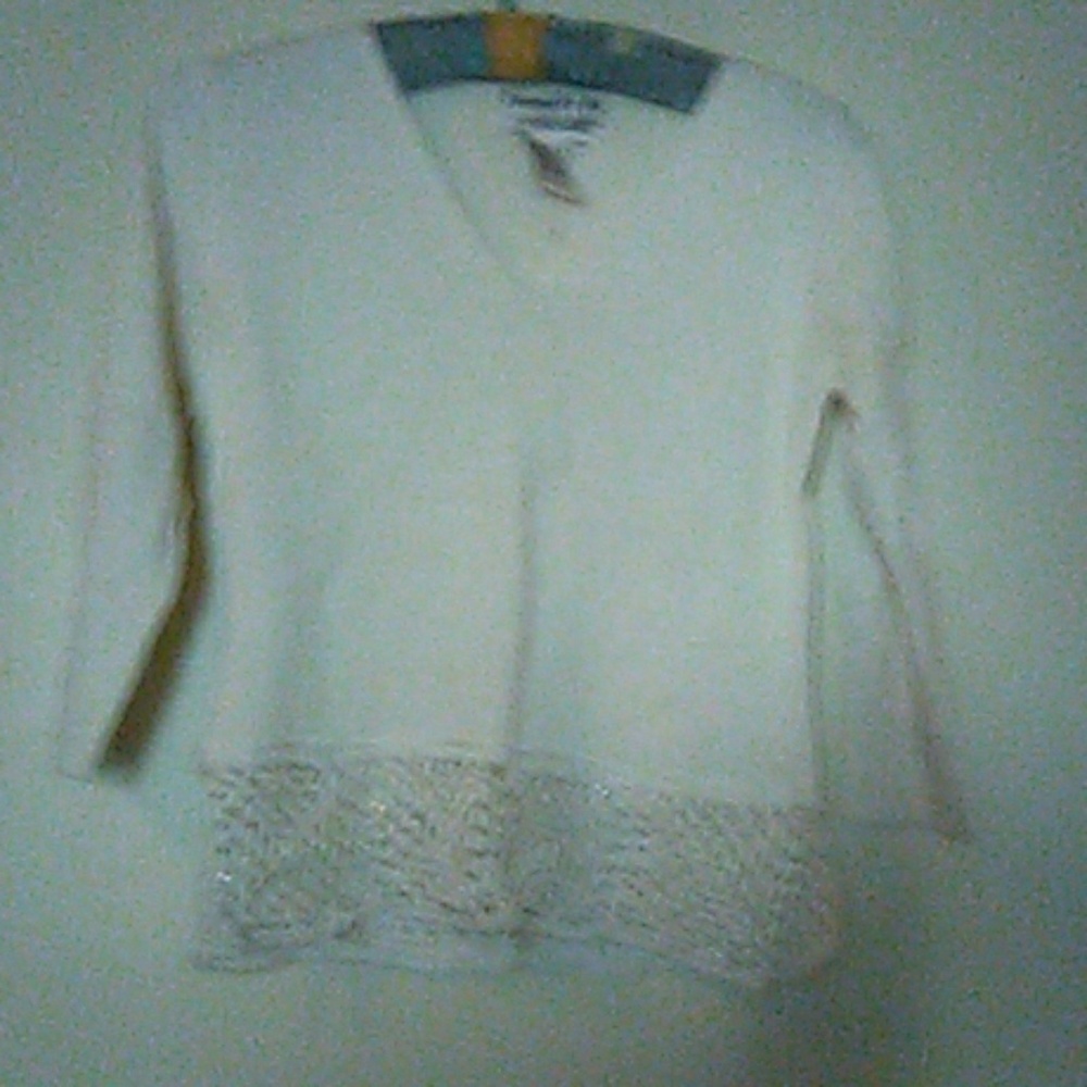 Holiday sweater with lace and crystals